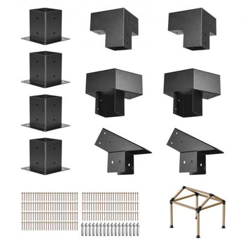 Pergola Kit, 4x4 Inch Pointed-Roof Pergola Brackets for 3.5x3.5 In Lumbers in Actual Size, 3-Way / 4-Way Gazebo Bracket with Post Bases & Ridge Brackets for Outdoor Pergolas Gazebo Shed, 14 Pcs