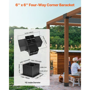 Pergola Bracket Kit, 6x6 Inch (Inner Size 5.5x5.5), 2 Pcs 4-Way Heavy Duty Corner Bracket Woodworks DIY Post Base Kit, Easy Installation Wooden Beams for Gazebos, Patio Pergolas, Log Cabin