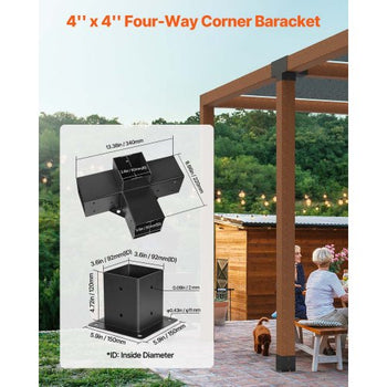 Pergola Bracket Kit, 4x4 Inch (Inner Size 3.5x3.5), 2 Pcs 4-Way Heavy Duty Corner Bracket Woodworks DIY Post Base Kit, Easy Installation Wooden Beams for Gazebos, Patio Pergolas, Log Cabin