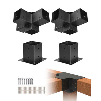 Pergola Bracket Kit, 4x4 Inch (Inner Size 3.5x3.5), 2 Pcs 4-Way Heavy Duty Corner Bracket Woodworks DIY Post Base Kit, Easy Installation Wooden Beams for Gazebos, Patio Pergolas, Log Cabin