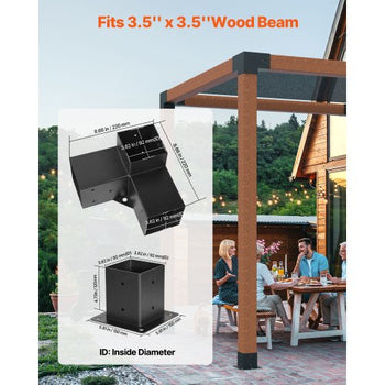 Pergola Bracket Kit, 4x4 Inch (Inner Size 3.5x3.5), 4 Pcs 3-Way Heavy Duty Corner Bracket Woodworks DIY Post Base Kit, Easy Installation Wooden Beams for Gazebos, Patio Pergolas, Log Cabin