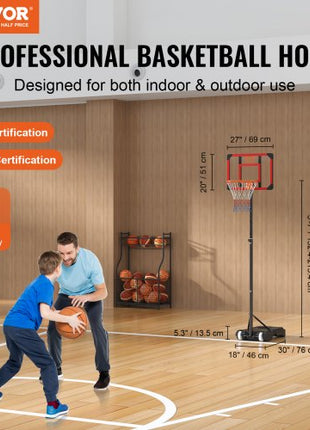 Basketball Hoop, 5-7 ft Adjustable Height Portable Backboard System, 28 inch Basketball Hoop & Goal, Kids & Adults Basketball Set with Wheels, Stand, and Fillable Base, for Outdoor/Indoor