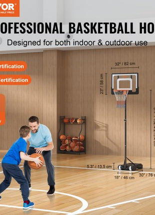 Basketball Hoop, 5-7 ft Adjustable Height Portable Backboard System, 32 inch Basketball Hoop & Goal, Kids & Adults Basketball Set with Wheels, Stand, and Fillable Base, for Outdoor/Indoor