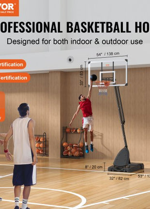 Basketball Hoop, 7.6-10 ft Adjustable Height Portable Backboard System, 54 inch Basketball Hoop & Goal, Kids & Adults Basketball Set with Wheels, Stand, and Fillable Base, for Outdoor/Indoor