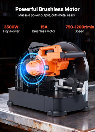 Chop Saw, 14-inch Stainless Steel Cold Cut Blade, 3500 W Powerful Brushless Motor, 750-1200 r/min Adjustable Speed, Metal Cutting Chop Saw for Metal Square and Flat Tubes, Steels (240V/60HZ)