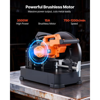 Chop Saw, 14-inch Stainless Steel Cold Cut Blade, 3500 W Powerful Brushless Motor, 750-1200 r/min Adjustable Speed, Metal Cutting Chop Saw for Metal Square and Flat Tubes, Steels (240V/60HZ)