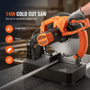 Chop Saw, 14"/355mm Blade Diameter Cut Off Saw, 2800W 1200RPM Steel Cutting Machine, 0-45° Adjustable Dry Cut Chop Saw, Miter Saw for Cutting Metal Cold Cut Saw for Steel/Rebar/Iron/Aluminum