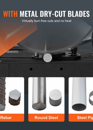 Metal dry-cut blades for rebar, round steel, and steel pipe; designed for burr-free cuts without heat generation.