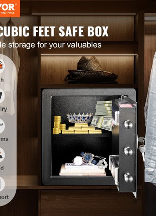 Safe, 1.8 Cubic Feet Home Safe, Steel Security Safe with Digital Keypad and 2 Keys, Cabinet Safe with Fire-proof Bag, Protect Cash, Gold, Jewelry, Documents for Home, Hotel, 15.8x13x16.9 inches