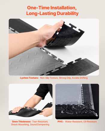 Male Garage Floors Transition Edge Kit, 12 Edges and 4 Corners, Sturdy PVC Interlocking Modular Garage Floor Edging Slip-resistant, Compatible Only with  4-Sided Interlocking Mats, Black