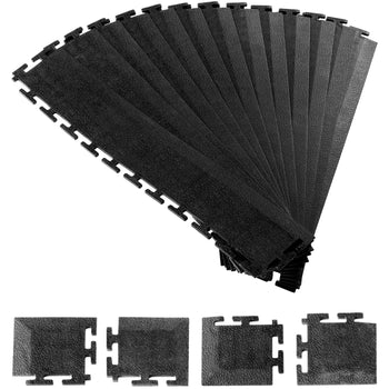 Male Garage Floors Transition Edge Kit, 12 Edges and 4 Corners, Sturdy PVC Interlocking Modular Garage Floor Edging Slip-resistant, Compatible Only with  4-Sided Interlocking Mats, Black