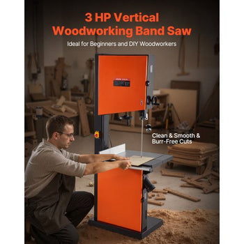 Woodworking Bandsaw, 18-Inch, Band Saw with 2240W 3HP Motor, 16-Inch Maximum Cutting Height, 27.2 x 20 in Cast Iron Table, with 360° Work Light, Miter Gauge, Fence, Band Saw for Woodworking