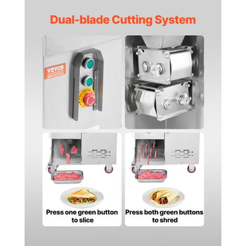 Meat Cutter Machine, 1100W Meat Slicer, 1102 lb/h Commercial Meat Cutting Machine, Stainless Steel, 5 mm Thickness, Detachable Blades, Electric Food Slicer for Kitchen Restaurant Supermarket