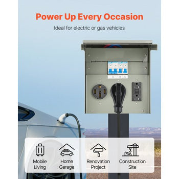 Temporary Power Outlet Panel, 20 30 50 Amp, RV EV Electrical Outlet Panel, with NEMA 50 Amp NEMA 30 Amp GFCI 20 Amp Receptacle Installed, Pre-Wired IP54 Weatherproof Box, for RV Camper Motorhome