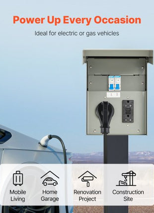 Temporary Power Outlet Panel, 20 30 Amp, RV EV Electrical Outlet Panel with NEMA 30 Amp GFCI 20 Amp Receptacle Installed, Pre-Wired IP54 Weatherproof Box, for RV Camper Car Travel Motorhome