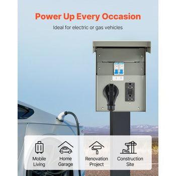 Temporary Power Outlet Panel, 20 30 Amp, RV EV Electrical Outlet Panel with NEMA 30 Amp GFCI 20 Amp Receptacle Installed, Pre-Wired IP54 Weatherproof Box, for RV Camper Car Travel Motorhome