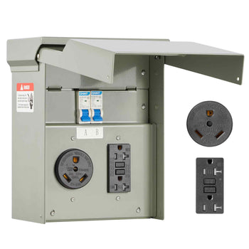 Temporary Power Outlet Panel, 20 30 Amp, RV EV Electrical Outlet Panel with NEMA 30 Amp GFCI 20 Amp Receptacle Installed, Pre-Wired IP54 Weatherproof Box, for RV Camper Car Travel Motorhome