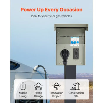 Temporary Power Outlet Panel, 20 50 Amp, RV EV Electrical Outlet Panel with NEMA 50 Amp GFCI 20 Amp Receptacle Installed, Pre-Wired IP54 Weatherproof Box, for RV Camper Car Travel Motorhome