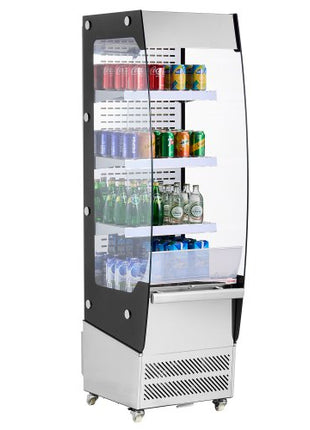 Open Air Merchandiser, 3-Tier Shelving Commercial Refrigerator, Grab and Go Display Cooler Refrigerator with Air Curtain, 4 Swivel Wheels, LED Light, for Restaurants, Stores, Office, 7.8cu.ft.