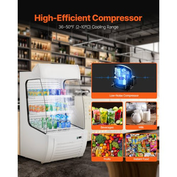 Open Air Merchandiser, 2-Tier Shelving Commercial Refrigerator, Grab and Go Display Cooler Refrigerator with Air Curtain, LED Advertising Light, Fits for Restaurants, Stores, Office, 12.7cu.ft.