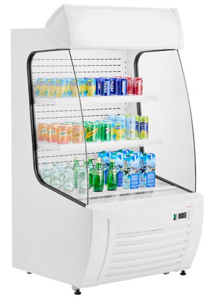 Open Air Merchandiser, 2-Tier Shelving Commercial Refrigerator, Grab and Go Display Cooler Refrigerator with Air Curtain, LED Advertising Light, Fits for Restaurants, Stores, Office, 12.7cu.ft.
