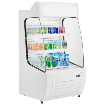 Open Air Merchandiser, 2-Tier Shelving Commercial Refrigerator, Grab and Go Display Cooler Refrigerator with Air Curtain, LED Advertising Light, Fits for Restaurants, Stores, Office, 12.7cu.ft.