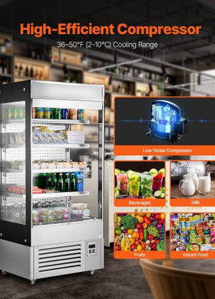 Open Air Merchandiser, 4-Tier Shelving Commercial Refrigerator, Grab and Go Display Cooler Refrigerator with Air Curtain, LED Advertising Light, Fits for Restaurants, Stores, Office, 18.4cu.ft.