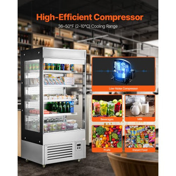 Open Air Merchandiser, 4-Tier Shelving Commercial Refrigerator, Grab and Go Display Cooler Refrigerator with Air Curtain, LED Advertising Light, Fits for Restaurants, Stores, Office, 18.4cu.ft.