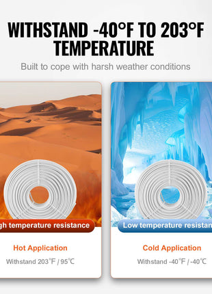 White flexible tubing for extreme temperatures, durable for hot and cold applications, ranging from -40°F to 203°F.
