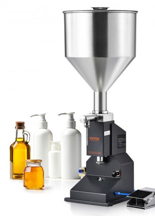 Pneumatic Paste Liquid Filling Machine, 5-50ml Bottle Filler, Bottle Filling Machine, Stainless Steel Liquid Filler with Pedal for Milk Water Juice Essential Oil Shampoo Cosmetic Honey Lotion