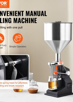Manual Paste Liquid Filling Machine, 5-50ml Bottle Filler, Adjustable Bottle Filling Machine, Stainless Steel Liquid Filler with Hopper for Milk Water Juice Essential Oil Shampoo Cosmetic Honey