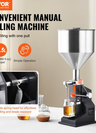 Manual Paste Liquid Filling Machine, 5-100ml Bottle Filler, Adjustable Bottle Filling Machine, Stainless Steel Liquid Filler with Hopper for Milk Water Juice Essential Oil Shampoo Cosmetic Honey