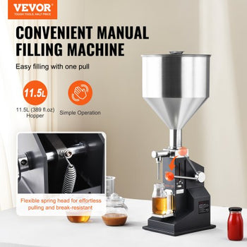 Manual Paste Liquid Filling Machine, 5-100ml Bottle Filler, Adjustable Bottle Filling Machine, Stainless Steel Liquid Filler with Hopper for Milk Water Juice Essential Oil Shampoo Cosmetic Honey