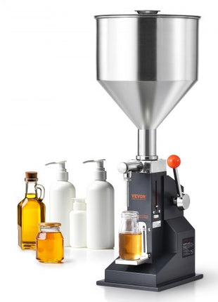 Manual Paste Liquid Filling Machine, 5-100ml Bottle Filler, Adjustable Bottle Filling Machine, Stainless Steel Liquid Filler with Hopper for Milk Water Juice Essential Oil Shampoo Cosmetic Honey