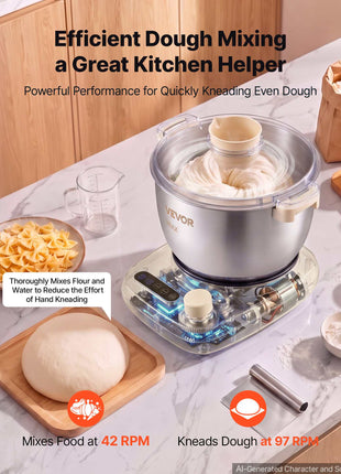 Dough Mixer 5.3 Quart Electric Dough Maker with Ferment Function, for Pizza, Pasta, and Sourdough, 304 Stainless Steel Bowl, Timer, Face-up Control Panel, Household Dough Kneading Machine