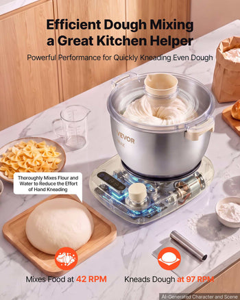 Dough Mixer 5.3 Quart Electric Dough Maker with Ferment Function, for Pizza, Pasta, and Sourdough, 304 Stainless Steel Bowl, Timer, Face-up Control Panel, Household Dough Kneading Machine