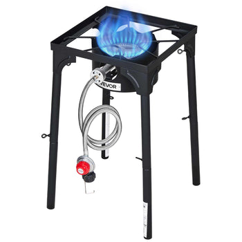 Single Burner Outdoor Propane Gas Stove, 100,000 BTU Propane LPG Gas Camping Stove, Heavy Duty Carbon Steel Outdoor Cooker, with Tall Stand & PSI Regulator, for BBQ Camp Home Patio RV Cooking
