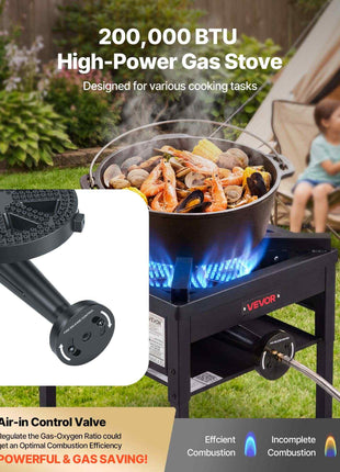 Single Burner Outdoor Propane Gas Stove, 200,000 BTU Propane LPG Gas Camping Stove, Heavy Duty Carbon Steel Outdoor Cooker, with Shield & 20 PSI Regulator, for BBQ Camp Home Patio Seafood Boil