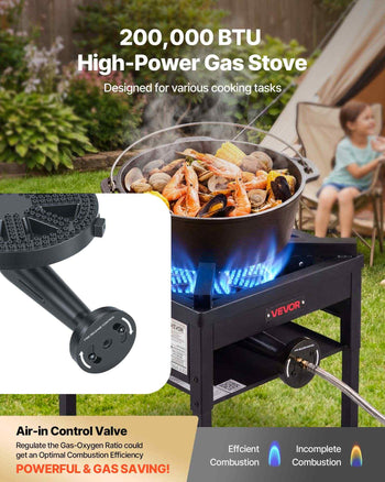 Single Burner Outdoor Propane Gas Stove, 200,000 BTU Propane LPG Gas Camping Stove, Heavy Duty Carbon Steel Outdoor Cooker, with Shield & 20 PSI Regulator, for BBQ Camp Home Patio Seafood Boil