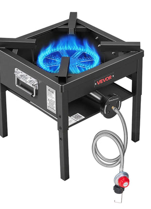 Single Burner Outdoor Propane Gas Stove, 200,000 BTU Propane LPG Gas Camping Stove, Heavy Duty Carbon Steel Outdoor Cooker, with Shield & 20 PSI Regulator, for BBQ Camp Home Patio Seafood Boil