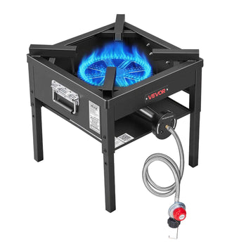Single Burner Outdoor Propane Gas Stove, 200,000 BTU Propane LPG Gas Camping Stove, Heavy Duty Carbon Steel Outdoor Cooker, with Shield & 20 PSI Regulator, for BBQ Camp Home Patio Seafood Boil