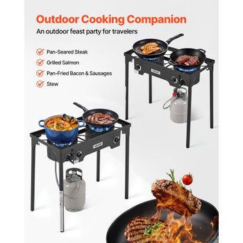 2 Burner Outdoor Propane Gas Stove, 150,000 BTU Propane LPG Gas Camping Stove, Heavy Duty Carbon Steel Outdoor Cooker, with Shield & Tall Stand & PSI Regulator, for BBQ Camp Home Patio Backyard