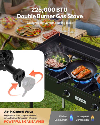 3 Burner Outdoor Propane Gas Stove, 225,000 BTU Propane LPG Gas Camping Stove, Heavy-duty Carbon Steel Outdoor Cooker, with Shield & Tall Stand & Regulator, for BBQ Camp Home Patio Backyard