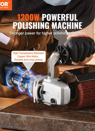 Burnishing Polishing Machine, 1200W 6 Variable Speed Surface Conditioning Tool, Handheld Electric Metal Burnishing Machine with 4 Fiber Polishing Wheels for Stainless Steel, Non-Ferrous Metals