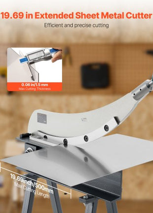 Guillotine Shear, 20 in Bed Width Benchtop Cutter, Manual Hand Plate Shear for Metal Sheet Processing, with Q235 Material, High Precision, Stand, for PCB Board, Aluminum, Steel, Copper, Plastic