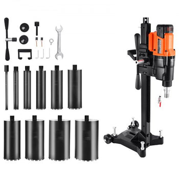 Diamond Core Drilling Machine, 0.8-10 in Drilling Diameter, Stand-Mount Dry and Wet Concrete Core Drill Rig with 10 Bits, 470/800 RPM 2-Speed, UNC1 1/4-7 Thread, for Concrete Brick Stone, 2500W