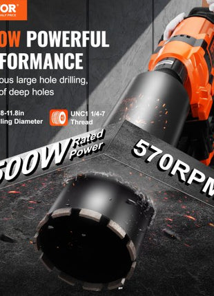 Core Drill Machine, 0.8-11.8in Drilling Diameter Diamond Core Drill Rig with Stand and Core Drill Bit, 3500W Rugged Concrete Core Drill, Wet and Dry Use, For Concrete, Brick, Marble