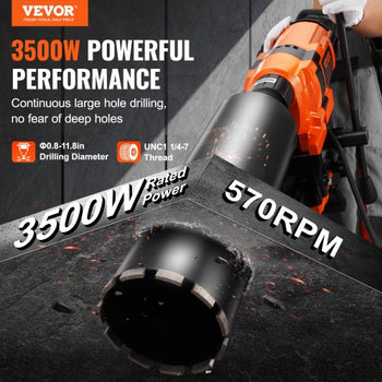 Core Drill Machine, 0.8-11.8in Drilling Diameter Diamond Core Drill Rig with Stand and Core Drill Bit, 3500W Rugged Concrete Core Drill, Wet and Dry Use, For Concrete, Brick, Marble