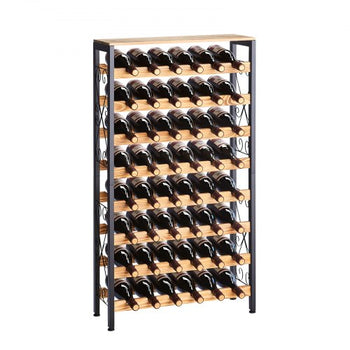 48 Bottle Wine Rack,8-Tier Wine Bottle Holder,Freestanding Floor Display Wine Storage Shelves with Wood Table Top,For Kitchen Pantry, Cellar, Bar, Dining Room, Living Room, Black