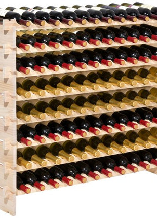 96 Bottle Stackable Modular Wine Rack, 8-Tier Wine Bottle Holder,Solid Wood Floor Freestanding Wine Storage Rack For Pinot Noir bottles,For Kitchen, Cellar, and Bar, Natural